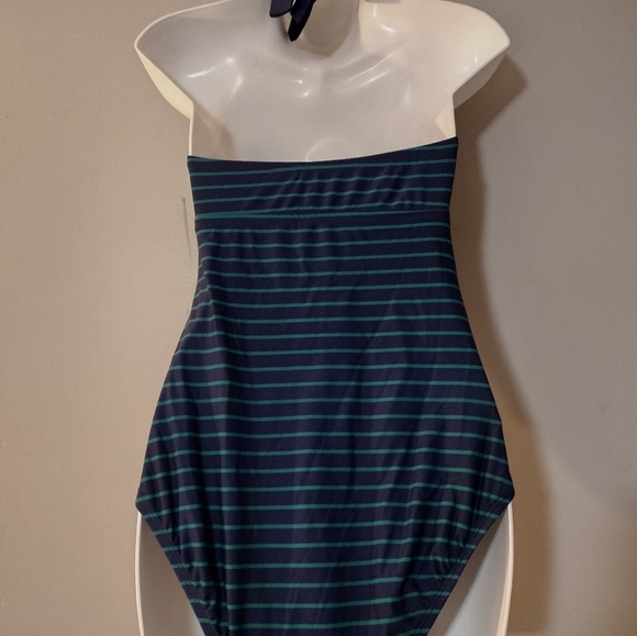 Miraclesuit Penbrooke Striped Halter Swimsuit NEW! Wrap bust Green Navy Medium - Picture 6 of 8